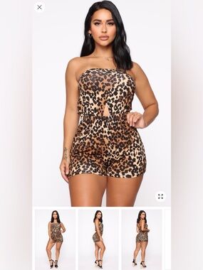 Fashion Nova Leopard Print Strapless Romper - Brown & Black